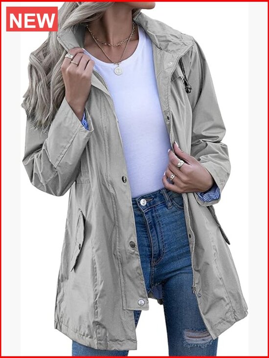 Jackets & Blazers - Rain Jacket Hooded Lightweight Waterproof Windbreaker Striped Lined